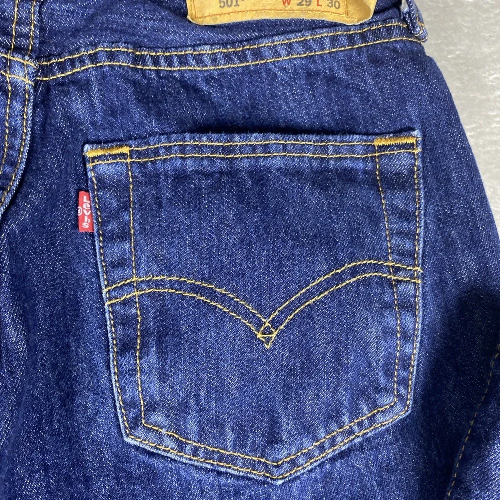 Levis 501 Men's Jeans W29x L30 Dark Indigo Blue Button Fly Straight Leg Denim